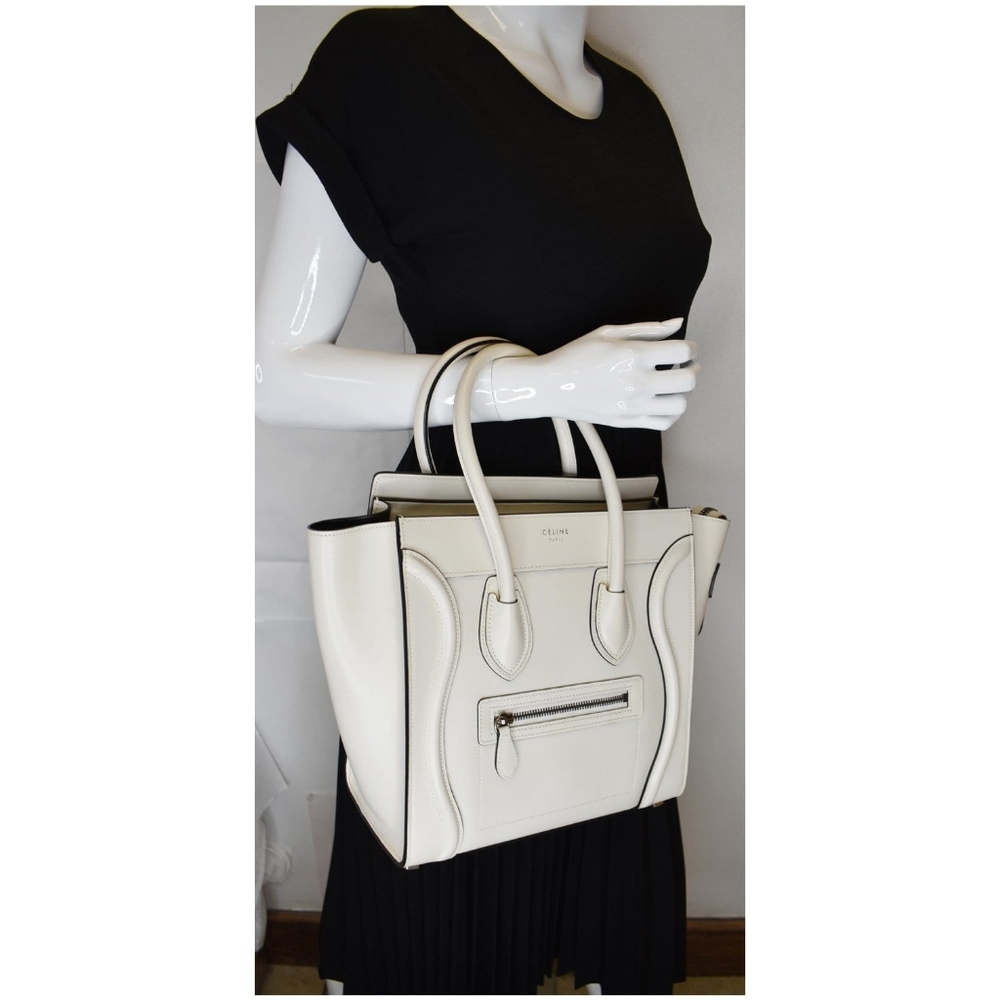 🐢 Céline White Drummed Calfskin Luggage Mini